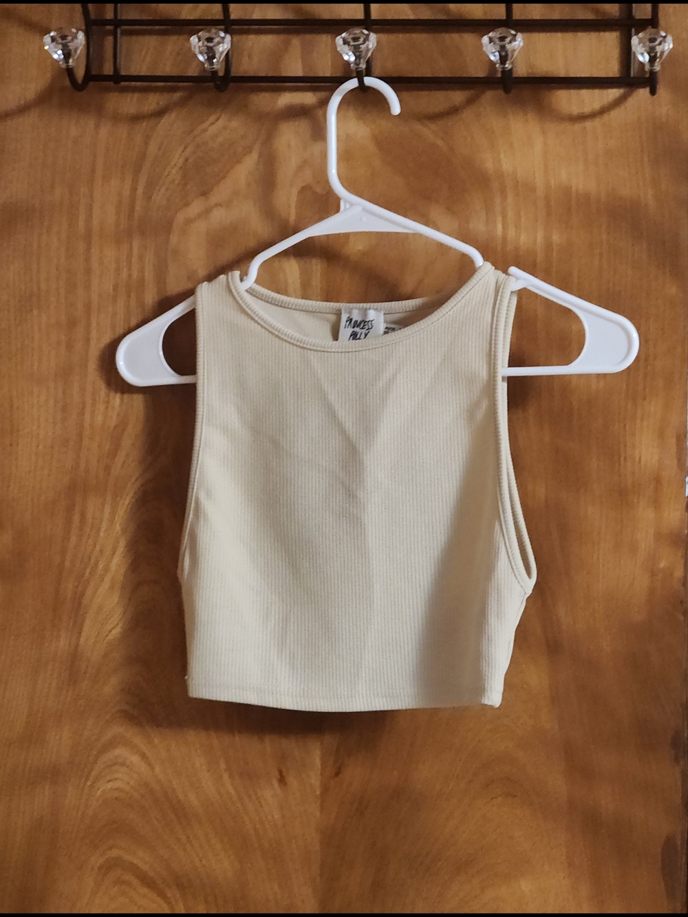 Princess Polly Ribbed Cream Crop Tank